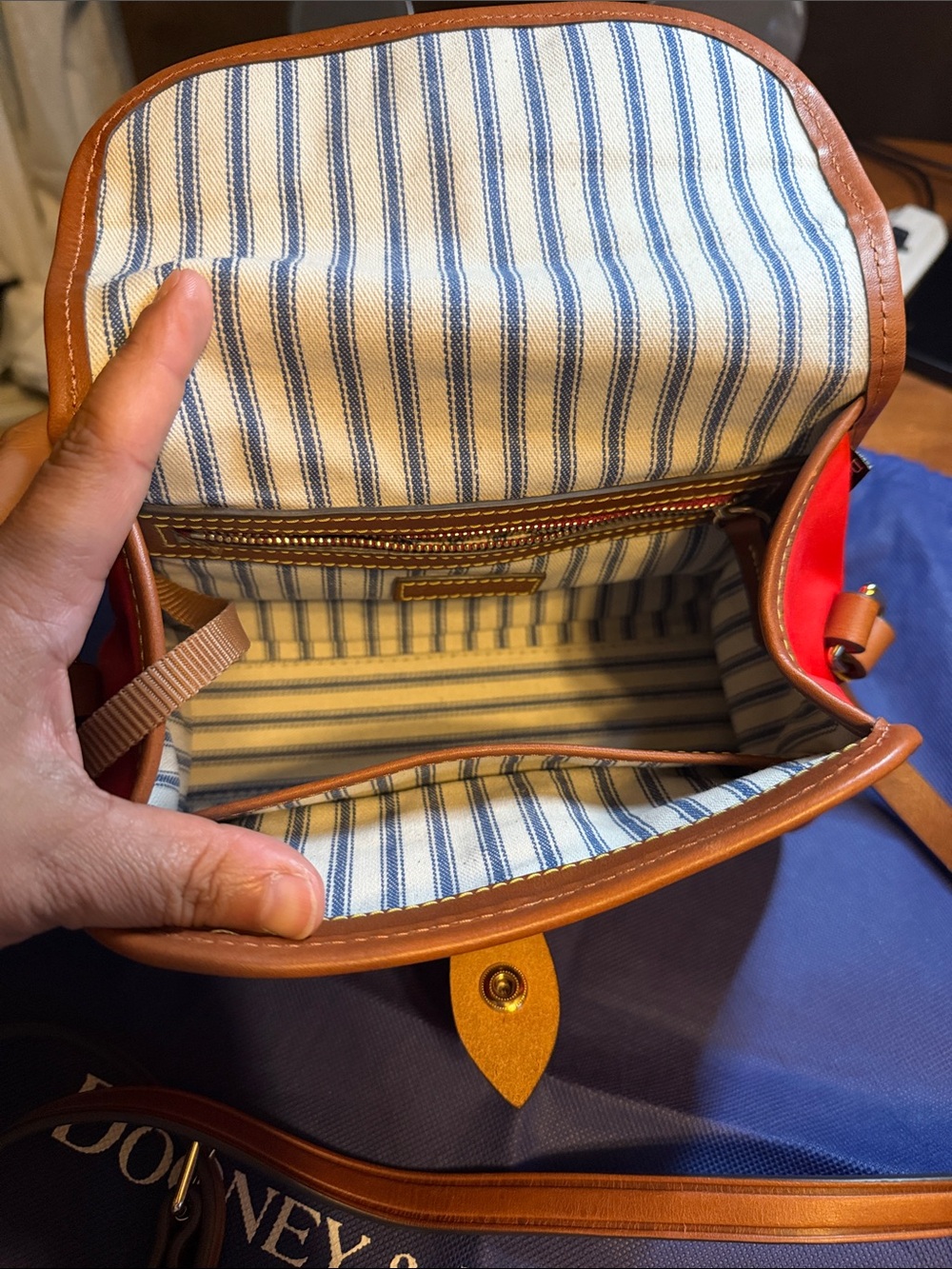 Dooney & Bourke Red Crossbody with Tan Leather Trim - Picture 2 of 7